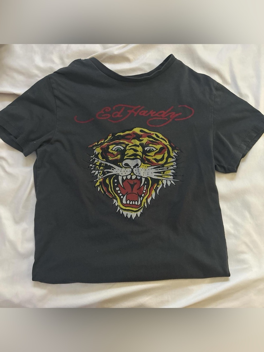 Ed Hardy Black Kids Short Sleeve Tee with Multicolor Tiger Graphic